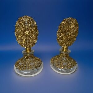 Gilt Ormolu Perfume Bottles Hollywood Regency ~ Set of 2 Vintage